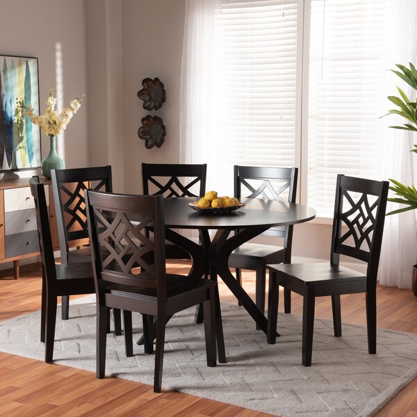 Baxton Studio Miela Modern and Contemporary Dark Brown Finished Wood 7-Piece Dining Set - 179-11385-10894-ZORO