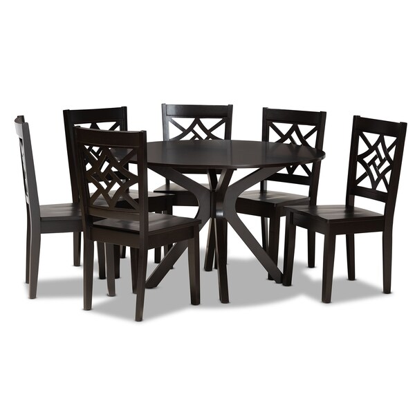 Baxton Studio Miela Modern and Contemporary Dark Brown Finished Wood 7-Piece Dining Set - 179-11385-10894-ZORO