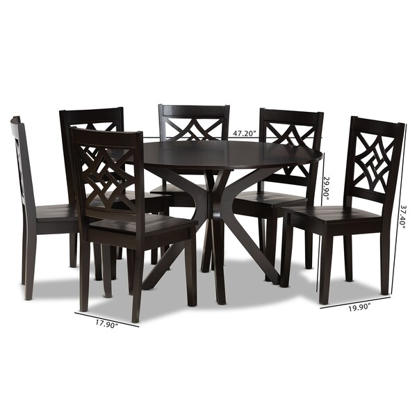 Baxton Studio Miela Modern and Contemporary Dark Brown Finished Wood 7-Piece Dining Set - 179-11385-10894-ZORO