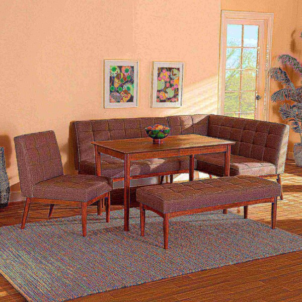 Baxton Studio Sanford Mid-Century Modern Grey Fabric and Walnut Brown Finished Wood 5-Piece Dining Nook Set - 184-11340-11341-11342-9305-ZORO