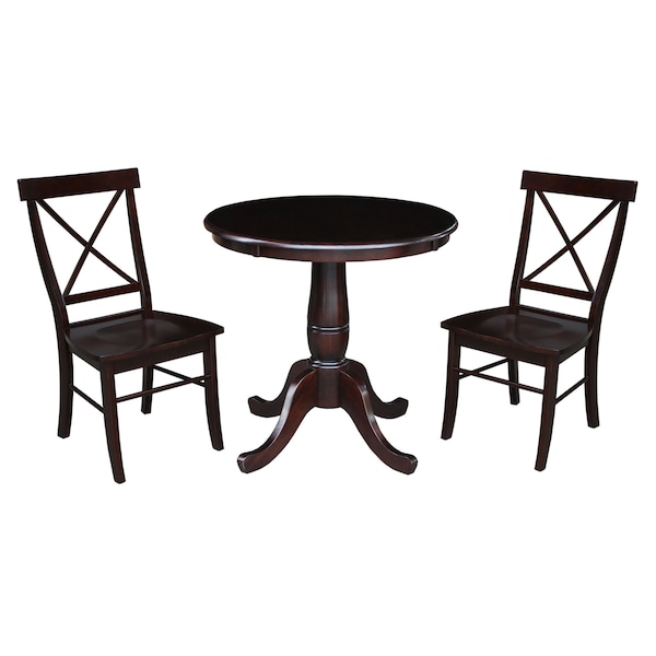 International Concepts 30 in. Round Top Pedestal Dining Table with 2 X-Back Chairs - K15-30RT-C613-2