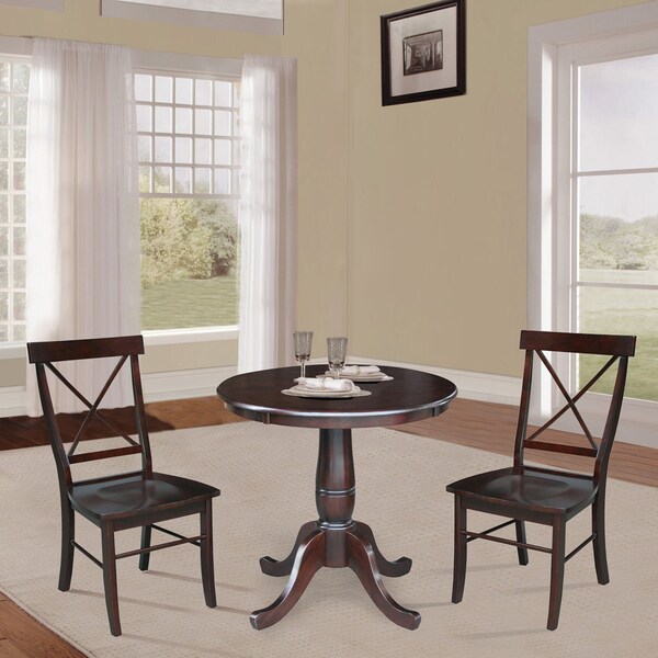 International Concepts 30 in. Round Top Pedestal Dining Table with 2 X-Back Chairs - K15-30RT-C613-2