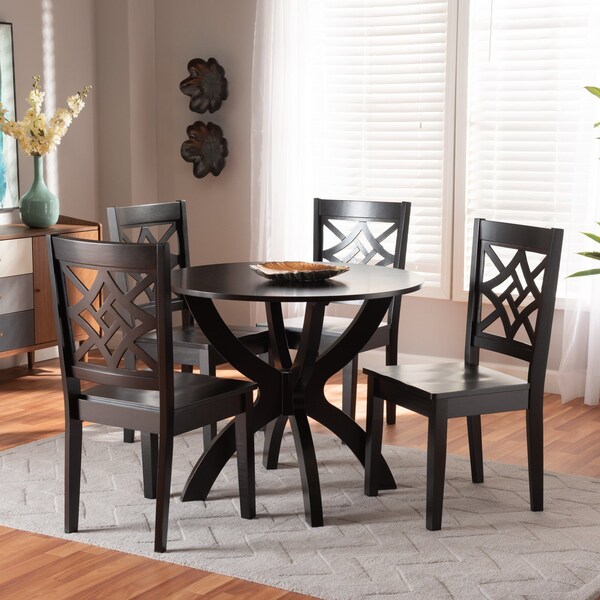 Baxton Studio Anila Modern and Contemporary Dark Brown Finished Wood 5-Piece Dining Set - 179-11385-10902-ZORO