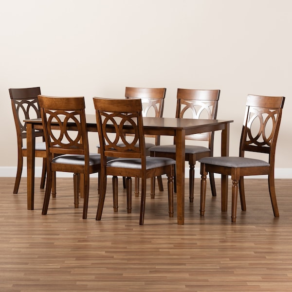 Baxton Studio Lucie Modern and Contemporary Grey Fabric and Walnut Brown Finished Wood 7-Piece Dining Set - 176-10544-10520-ZORO