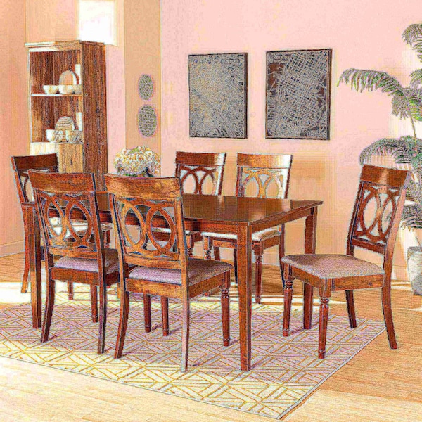 Baxton Studio Lucie Modern and Contemporary Grey Fabric and Walnut Brown Finished Wood 7-Piece Dining Set - 176-10544-10520-ZORO