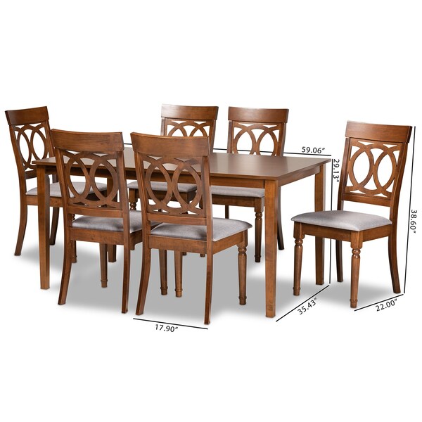 Baxton Studio Lucie Modern and Contemporary Grey Fabric and Walnut Brown Finished Wood 7-Piece Dining Set - 176-10544-10520-ZORO