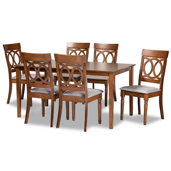 Baxton Studio Lucie Modern and Contemporary Grey Fabric and Walnut Brown Finished Wood 7-Piece Dining Set - 176-10544-10520-ZORO