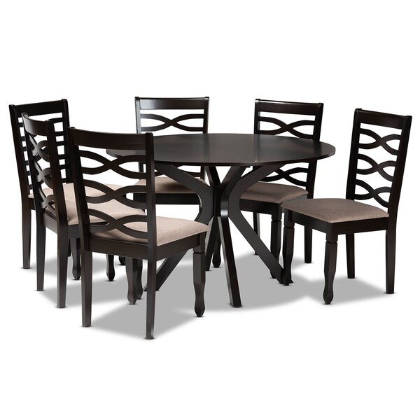 Baxton Studio Mila Sand Upholstered Dark Brown Finished Wood 7-Piece Dining Set - 170-10529-10894