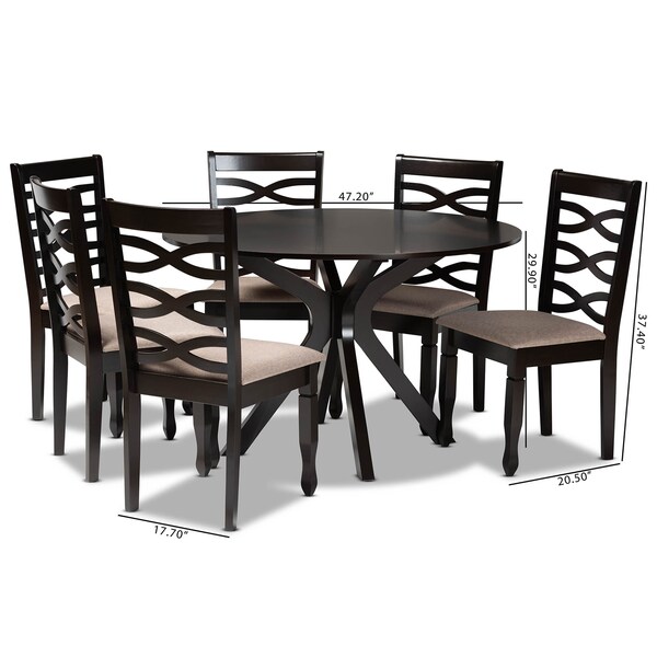 Baxton Studio Mila Sand Upholstered Dark Brown Finished Wood 7-Piece Dining Set - 170-10529-10894