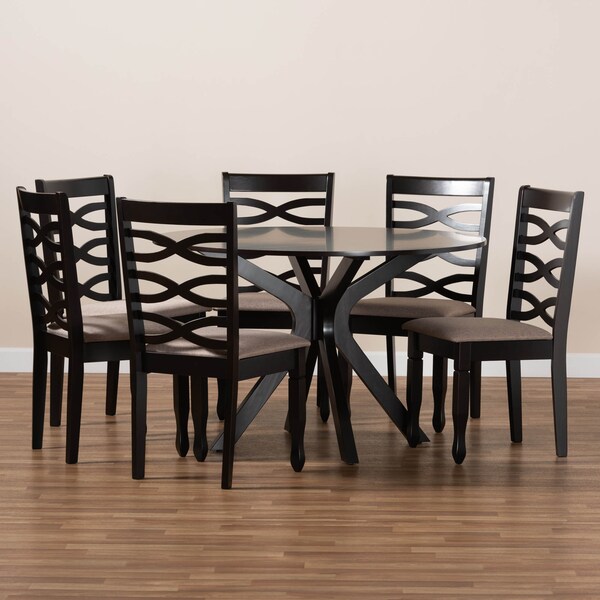 Baxton Studio Mila Sand Upholstered Dark Brown Finished Wood 7-Piece Dining Set - 170-10529-10894