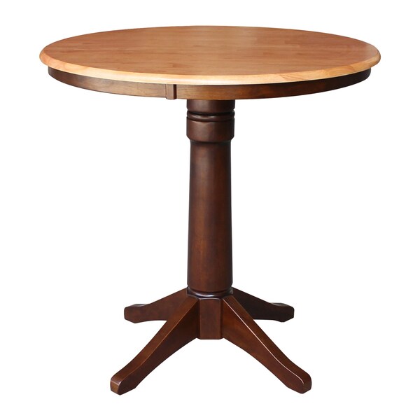 International Concepts 36 in. Solid Wood Round Top Pedestal Counter Height Dining Table with 2 Stools, Cinnamon/Espresso - K58-36RT-27B-S6172-2