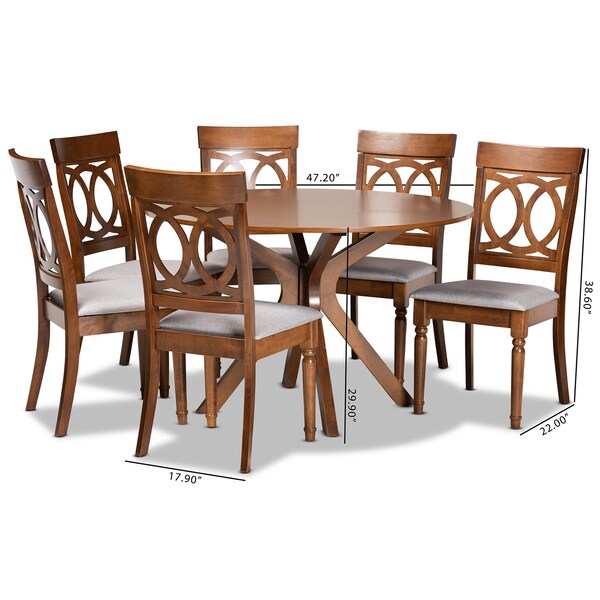 Baxton Studio Jessie Modern and Contemporary Grey Fabric and Walnut Brown Finished Wood 7-Piece Dining Set - 176-10544-10893-ZORO