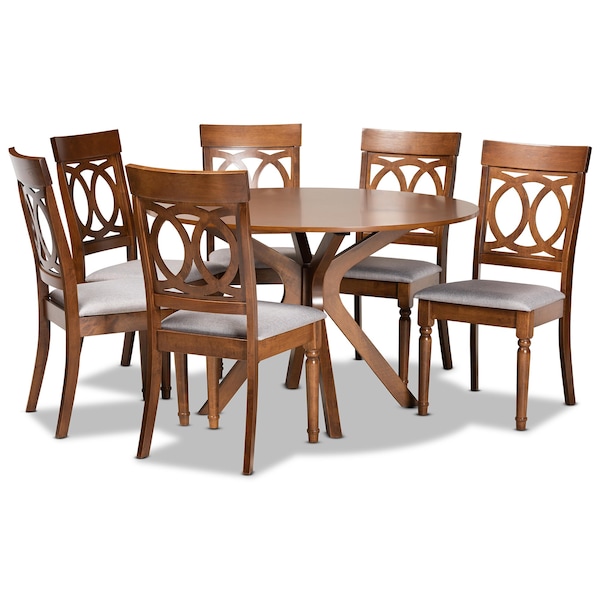 Baxton Studio Jessie Modern and Contemporary Grey Fabric and Walnut Brown Finished Wood 7-Piece Dining Set - 176-10544-10893-ZORO