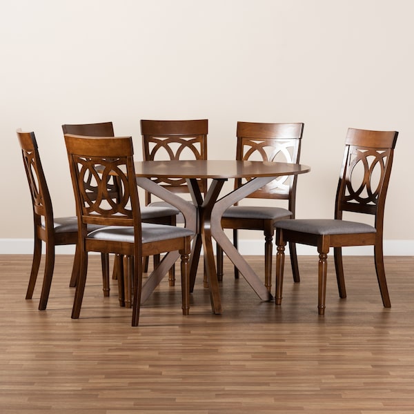 Baxton Studio Jessie Modern and Contemporary Grey Fabric and Walnut Brown Finished Wood 7-Piece Dining Set - 176-10544-10893-ZORO