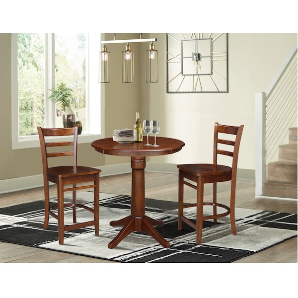 International Concepts 30 in. Round Pedestal Counter Height Table with 2 Emily Counter Height Stools - 3 Piece Set - K581-30RT-27-S6172-2