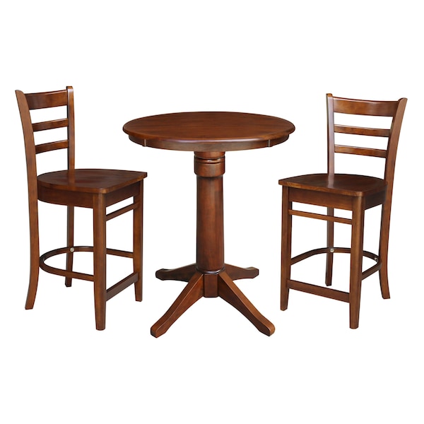 International Concepts 30 in. Round Pedestal Counter Height Table with 2 Emily Counter Height Stools - 3 Piece Set - K581-30RT-27-S6172-2