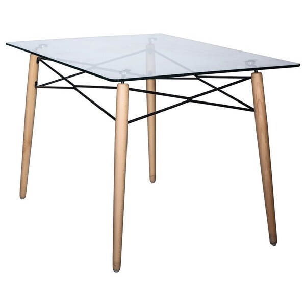 Leisuremod Rectangular 32 in W, 29 in L, Glass/Beech Wood, Clear - EP47CLT
