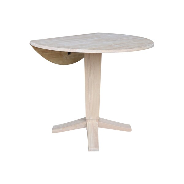 International Concepts 42 in. Solid Wood Round Dual Drop Leaf Dining Pedestal Table - 36.3 in.High, Unfinished - K-42DPT-23B-36