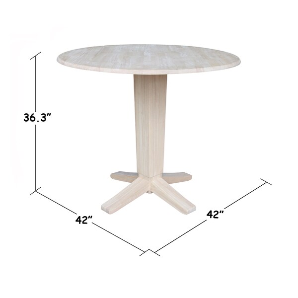 International Concepts 42 in. Solid Wood Round Dual Drop Leaf Dining Pedestal Table - 36.3 in.High, Unfinished - K-42DPT-23B-36
