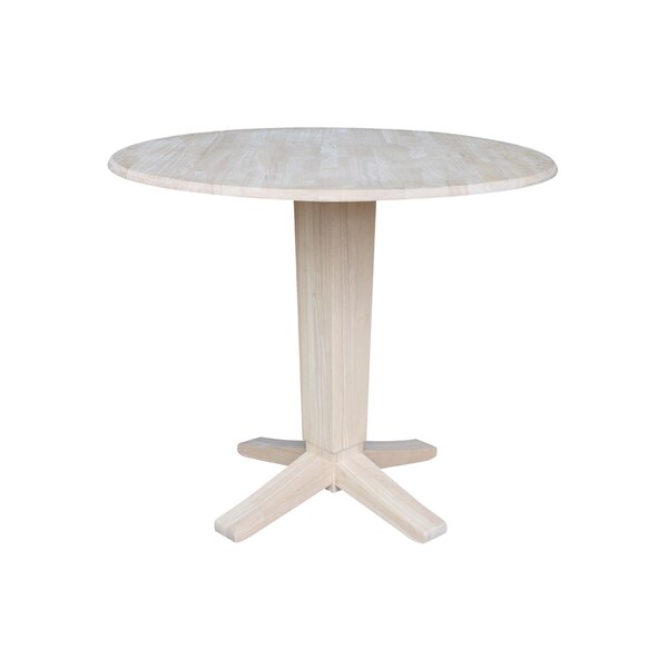 International Concepts 42 in. Solid Wood Round Dual Drop Leaf Dining Pedestal Table - 36.3 in.High, Unfinished - K-42DPT-23B-36