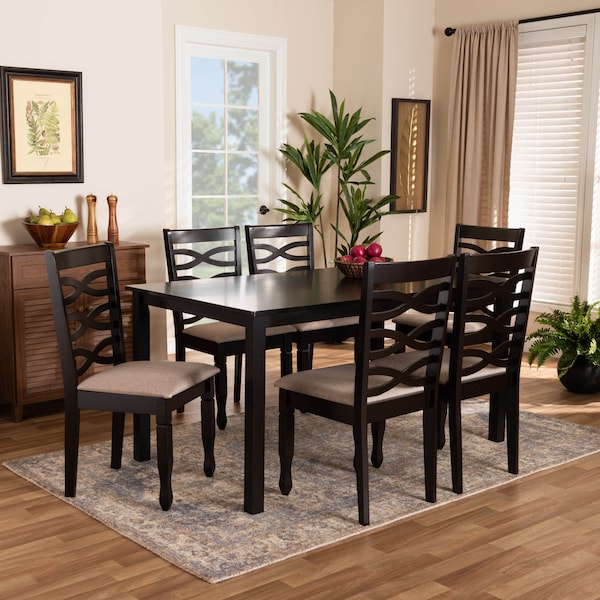 Baxton Studio Lanier Sand Upholstered Dark Brown Finished Wood 7-Piece Dining Set - 170-10529-10519