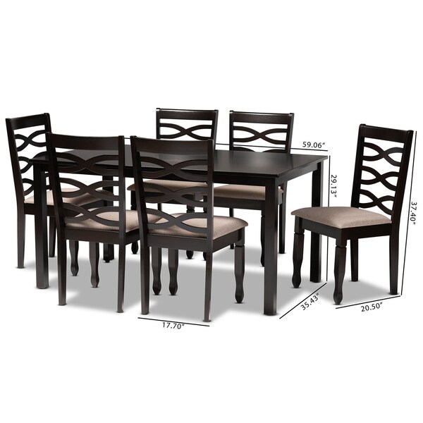 Baxton Studio Lanier Sand Upholstered Dark Brown Finished Wood 7-Piece Dining Set - 170-10529-10519
