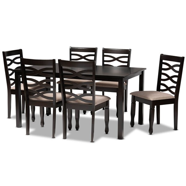 Baxton Studio Lanier Sand Upholstered Dark Brown Finished Wood 7-Piece Dining Set - 170-10529-10519