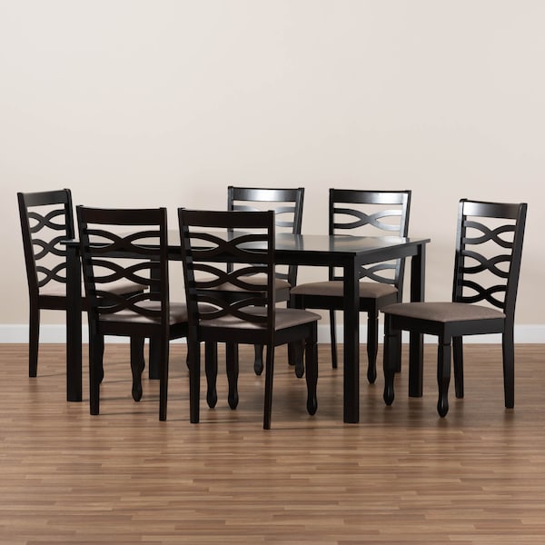 Baxton Studio Lanier Sand Upholstered Dark Brown Finished Wood 7-Piece Dining Set - 170-10529-10519