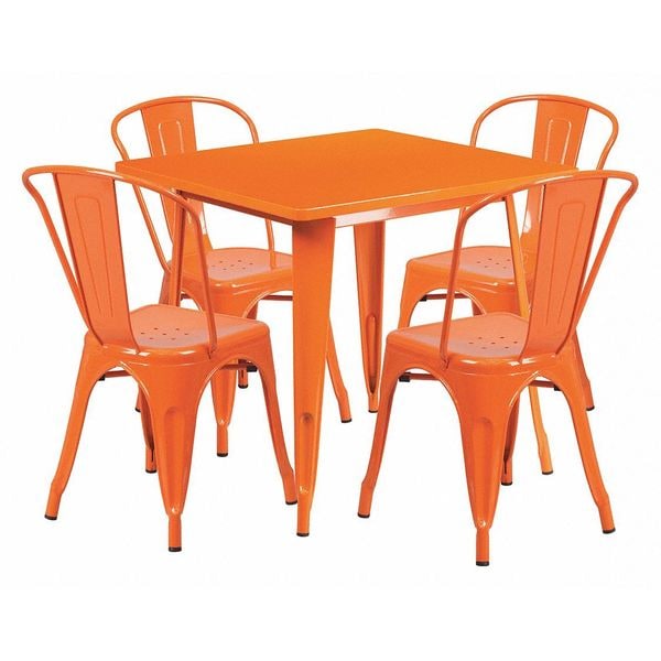 Flash Furniture Square Orange Metal Table Set, 31.5SQ, 31.5" W, 31.5" L, 29.5" H, Metal, Orange - ET-CT002-4-30-OR-GG