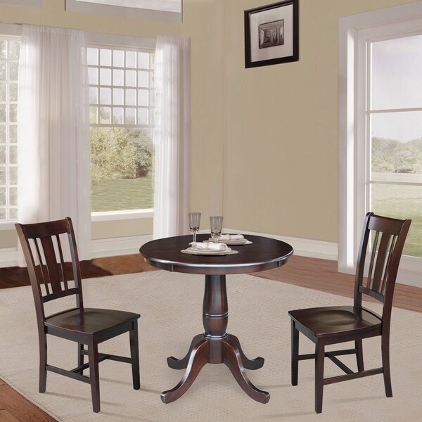 International Concepts 30 in. Round Top Pedestal Dining Table with 2 San Remo Chairs - K15-30RT-C10-2