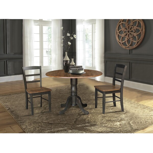 International Concepts 42 in. Dual Drop Leaf Dining Table with 2 Madrid LadderBack Chairs - K45-42DP-C2-2