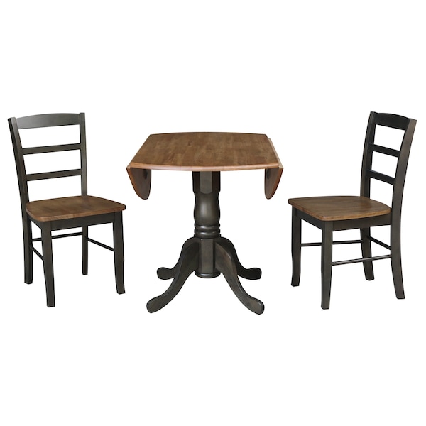 International Concepts 42 in. Dual Drop Leaf Dining Table with 2 Madrid LadderBack Chairs - K45-42DP-C2-2