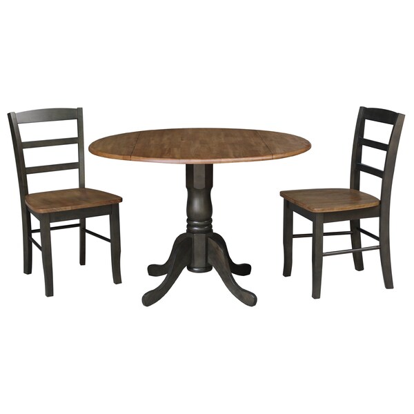 International Concepts 42 in. Dual Drop Leaf Dining Table with 2 Madrid LadderBack Chairs - K45-42DP-C2-2