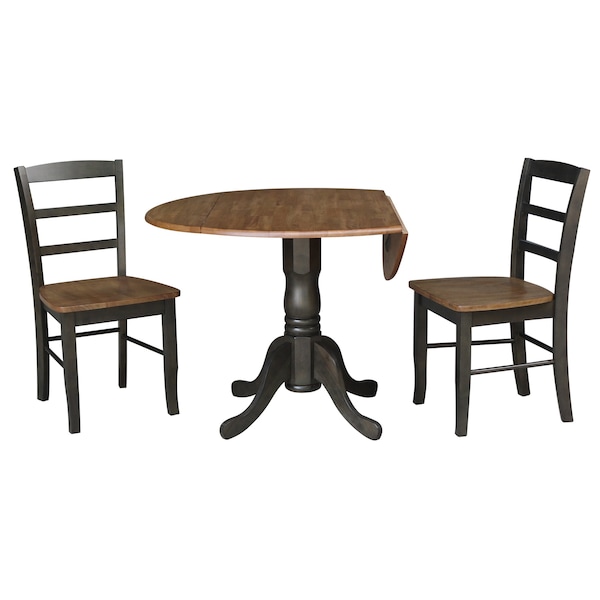 International Concepts 42 in. Dual Drop Leaf Dining Table with 2 Madrid LadderBack Chairs - K45-42DP-C2-2