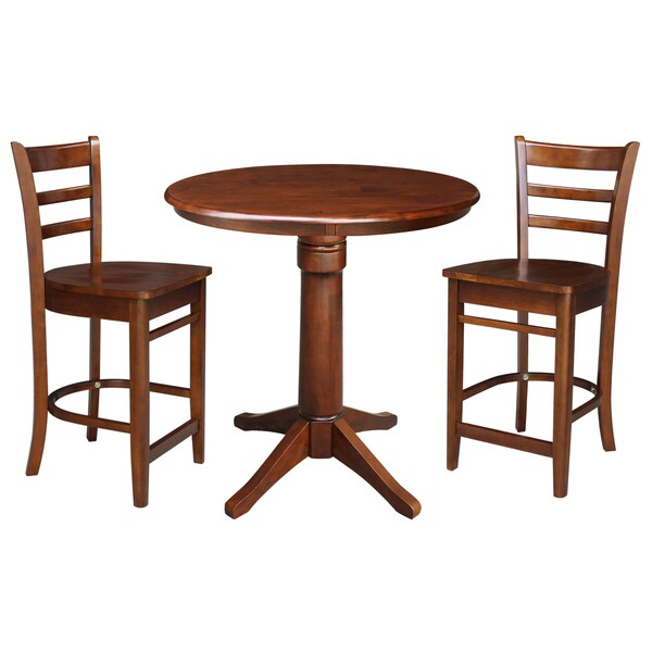 International Concepts 36 in. Round Pedestal Counter Height Table with 2 Emily Counter Height Stools - 3 Piece Set - K581-36RT-27-S6172-2