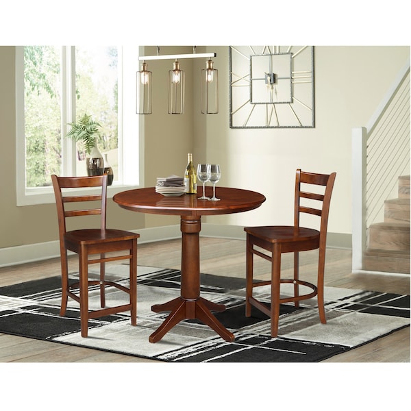 International Concepts 36 in. Round Pedestal Counter Height Table with 2 Emily Counter Height Stools - 3 Piece Set - K581-36RT-27-S6172-2