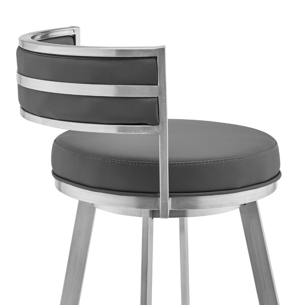 Armen Living Naomi and Roman 3-Piece Counter Height Dining Set in Brushed Stainless Steel and Gray Faux Leather - SETNMRMGRBS3