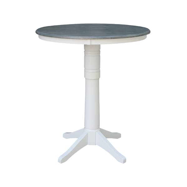 International Concepts Round 36 in Rd Pedestal Bar Ht Table, 2 X-Back Bar Ht Stools, White/Heather Gray, 36 in W, 36 in L - K05-36RT-27B-S6133-2
