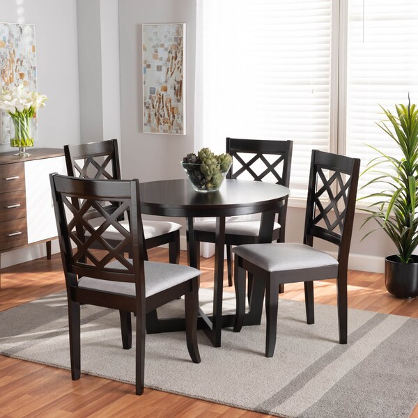 Baxton Studio Selby Grey Upholstered and Dark Brown Finished Wood 5-Piece Dining Set - 173-9726-10898