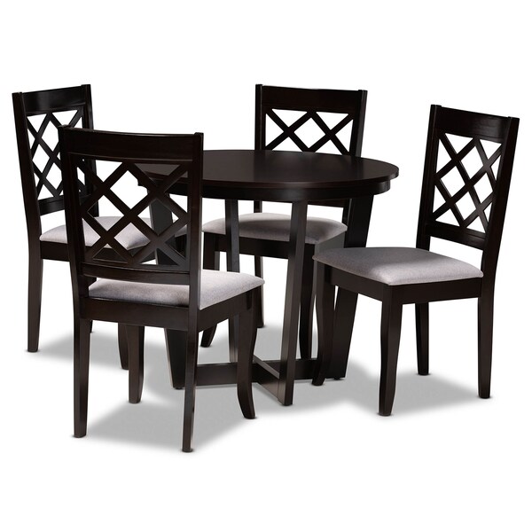 Baxton Studio Selby Grey Upholstered and Dark Brown Finished Wood 5-Piece Dining Set - 173-9726-10898