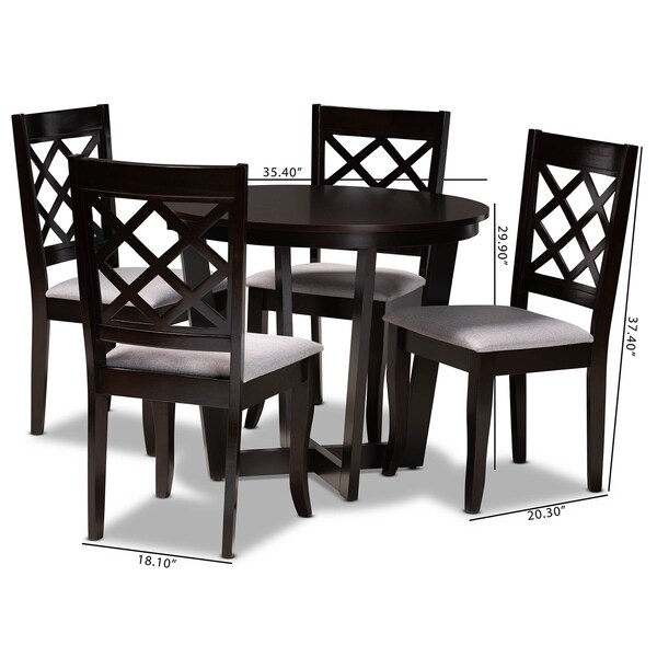 Baxton Studio Selby Grey Upholstered and Dark Brown Finished Wood 5-Piece Dining Set - 173-9726-10898