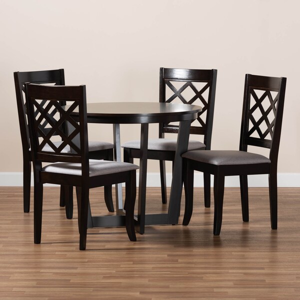 Baxton Studio Selby Grey Upholstered and Dark Brown Finished Wood 5-Piece Dining Set - 173-9726-10898