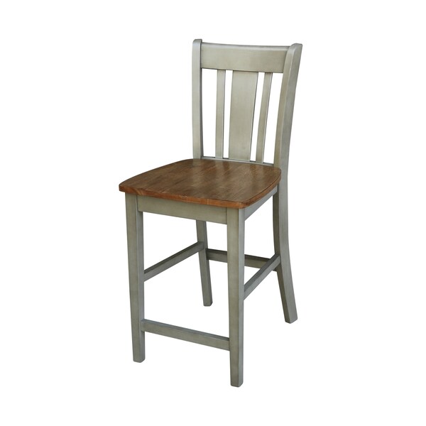 International Concepts Round 36 in Rd Extend Dining Table, 4 San Remo Counter Ht Stools, Hickory/Stone, 36 in W, 48 in L - K41-36RXT-27B-S102-4