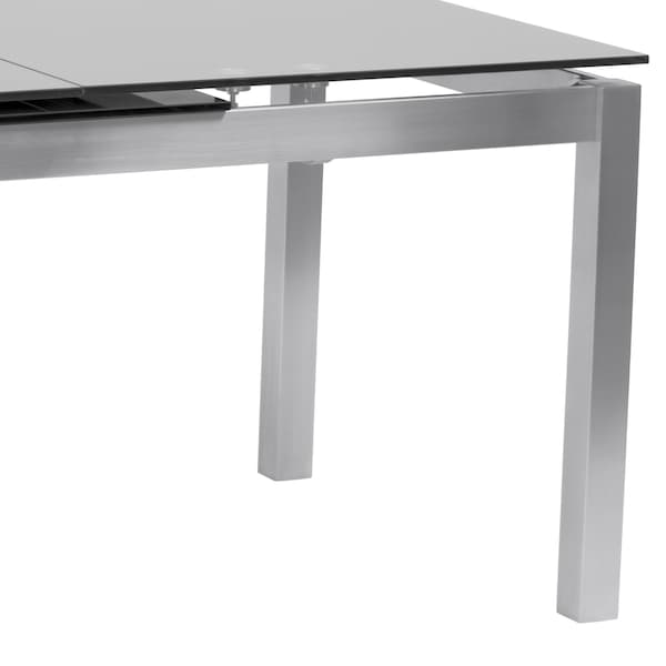 Armen Living Ivan Extension Dining Table in Brushed Stainless Steel and Gray Tempered Glass Top - LCIVDIGG