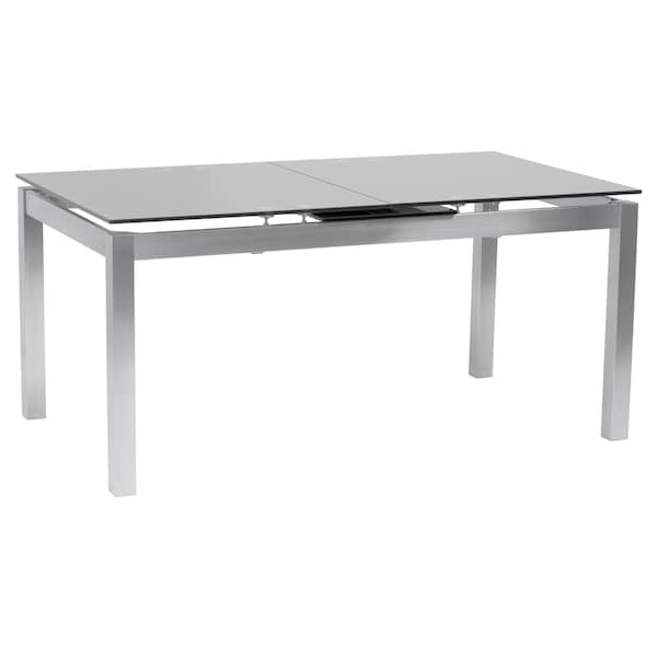 Armen Living Ivan Extension Dining Table in Brushed Stainless Steel and Gray Tempered Glass Top - LCIVDIGG