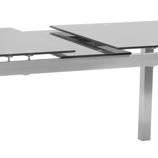Armen Living Ivan Extension Dining Table in Brushed Stainless Steel and Gray Tempered Glass Top - LCIVDIGG