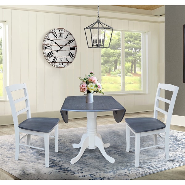 International Concepts 42 in. Dual Drop Leaf Dining Table with 2 Madrid LadderBack Chairs - K05-42DP-C2-2