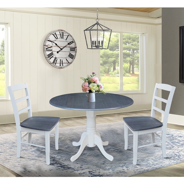 International Concepts 42 in. Dual Drop Leaf Dining Table with 2 Madrid LadderBack Chairs - K05-42DP-C2-2