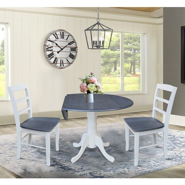 International Concepts 42 in. Dual Drop Leaf Dining Table with 2 Madrid LadderBack Chairs - K05-42DP-C2-2