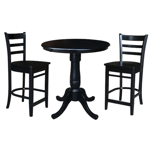 International Concepts 36 in. Round Pedestal Counter Height Table with 2 Emily Counter Height Stools - 3 Piece Set - K46-36RT-S6172-2